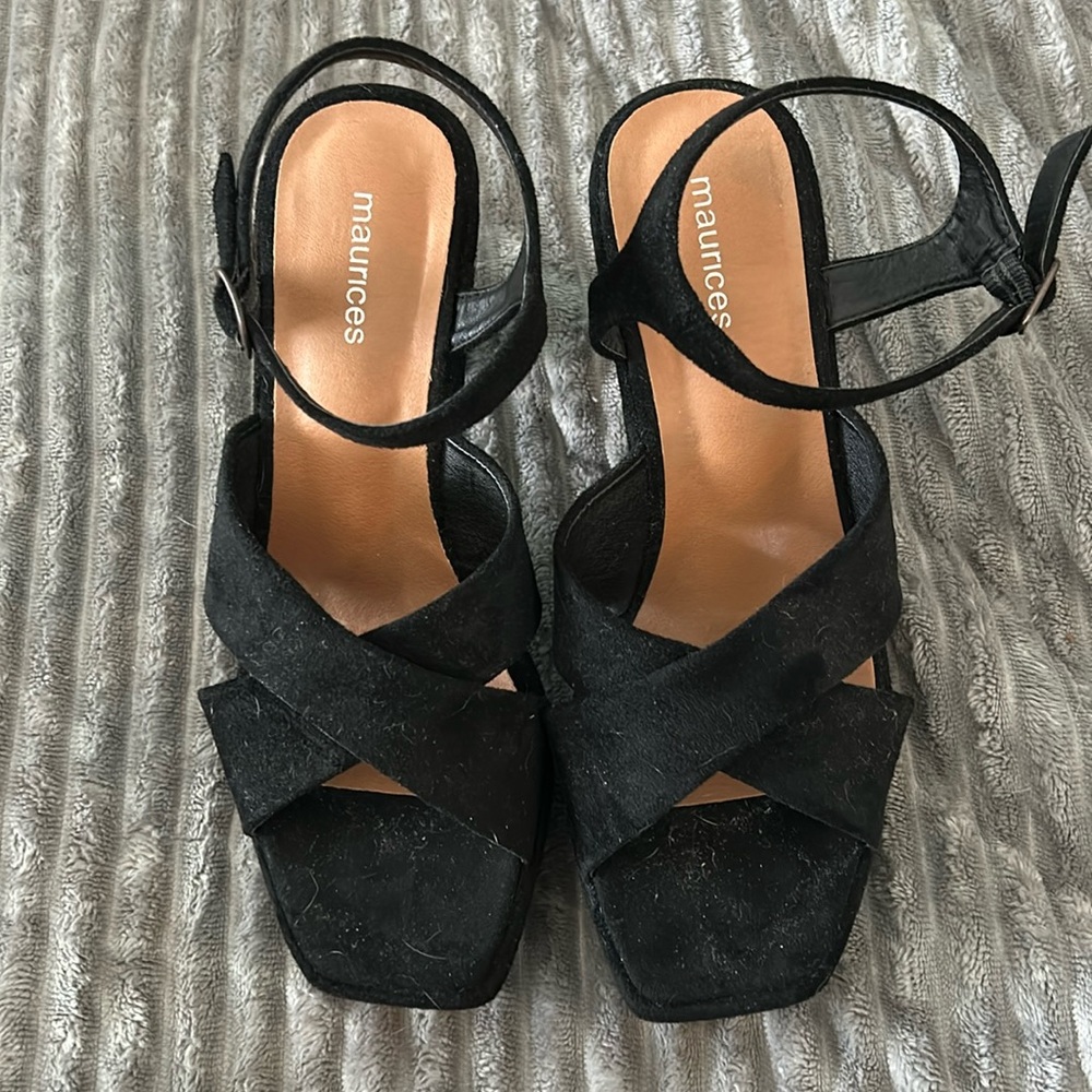 Maurice’s size 8. Black suede heels. 3” chunky heel.